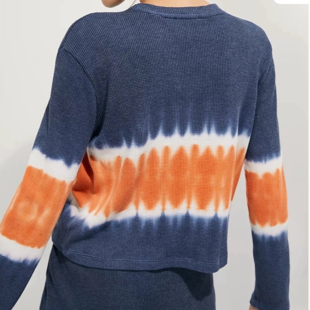 SATURDAY SUNDAY ANTHROPOLOGIE Tara Tie Dye Waffle Cropped Thermal Top‎ Sz Small